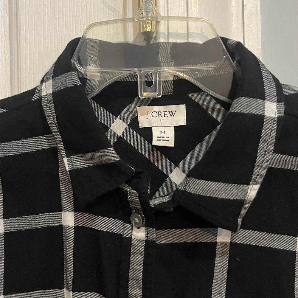J. Crew Top Flannel Shirt Button Down Long Sleeve Cotton Black White M - Picture 5 of 9